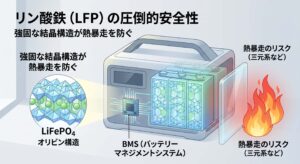 リン酸鉄リチウムと三元系バッテリーの結晶構造比較