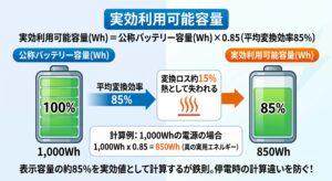 インバータ変換効率による実効容量の試算イメージ