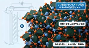 三元系とリン酸鉄リチウムイオン電池の結晶構造比較