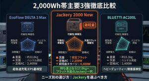 2000Whクラス主要3強比較 Jackery EcoFlow BLUETTI